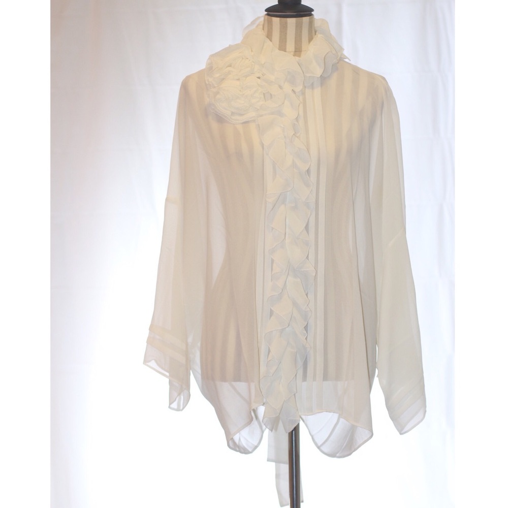 **SOLD*VINTAGE Spiegel  RUFFLES SHEER WHITE Blouse - Picture 2 of 8